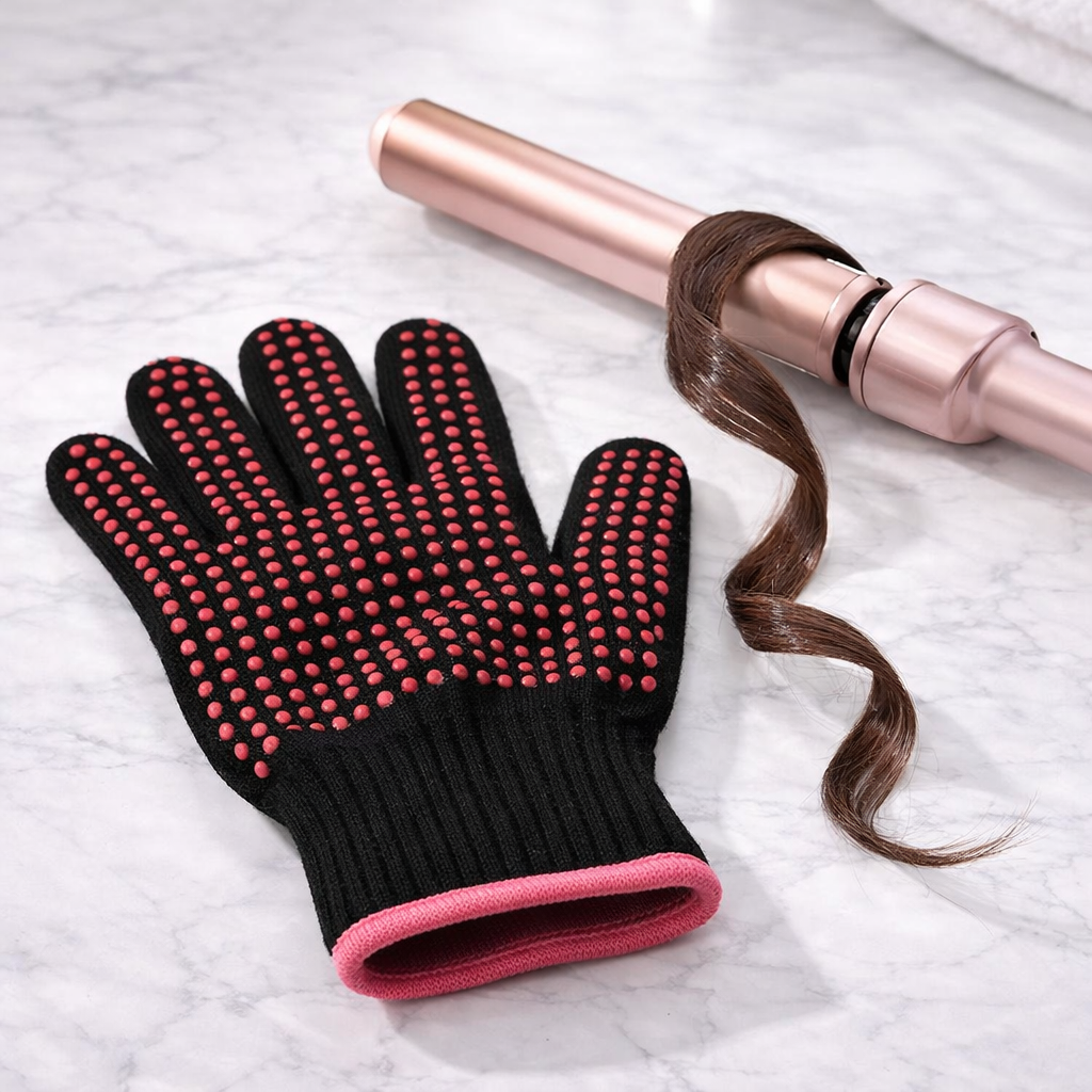 KIONCO heat resistant styling glove black with silicone grip dots