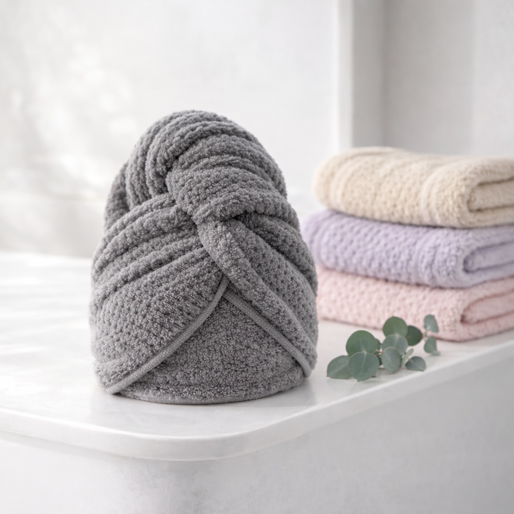 KIONCO extra large microfiber hair towel wrap in gray turban style