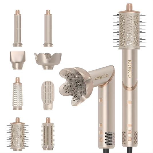 KIONCO Series 8 All-in-One Hot Air Styler 1400W with attachments – hair dryer straightener and curler set