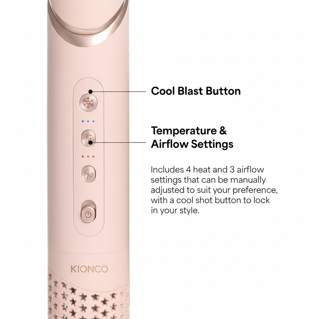 KIONCO Kraze 5 air styler 4 heat settings 3 airflow controls with cool blast button – 5-in-1 hair styler
