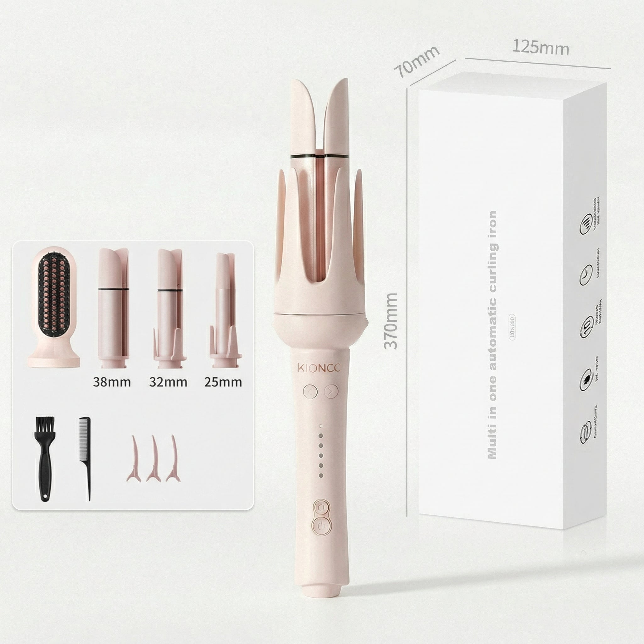 KIONCO CurlOne automatic curling iron set with 3 interchangeable barrels 25mm 32mm 38mm – multi-size hair curler