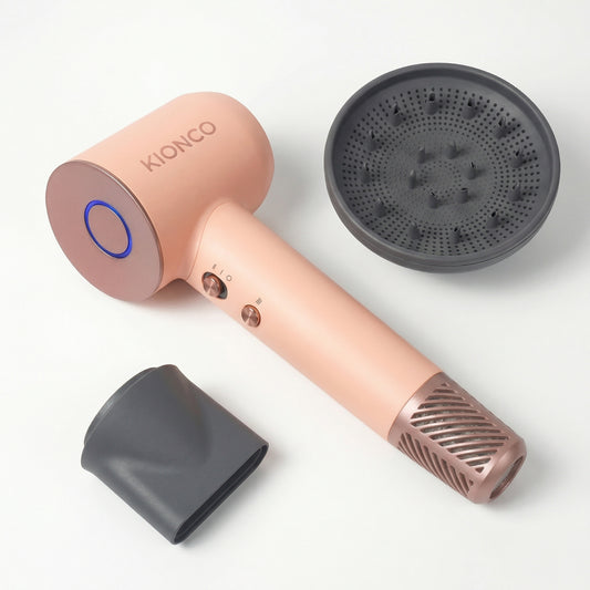 KIONCO Breezy Pop High Speed Hair Dryer with diffuser attachment – lightweight ionic blow dryer